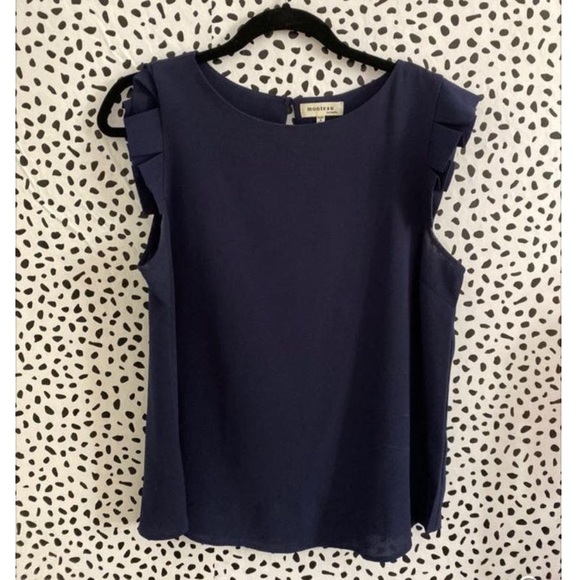 Monteau Tops - Cute navy flutter sleeve blouse
